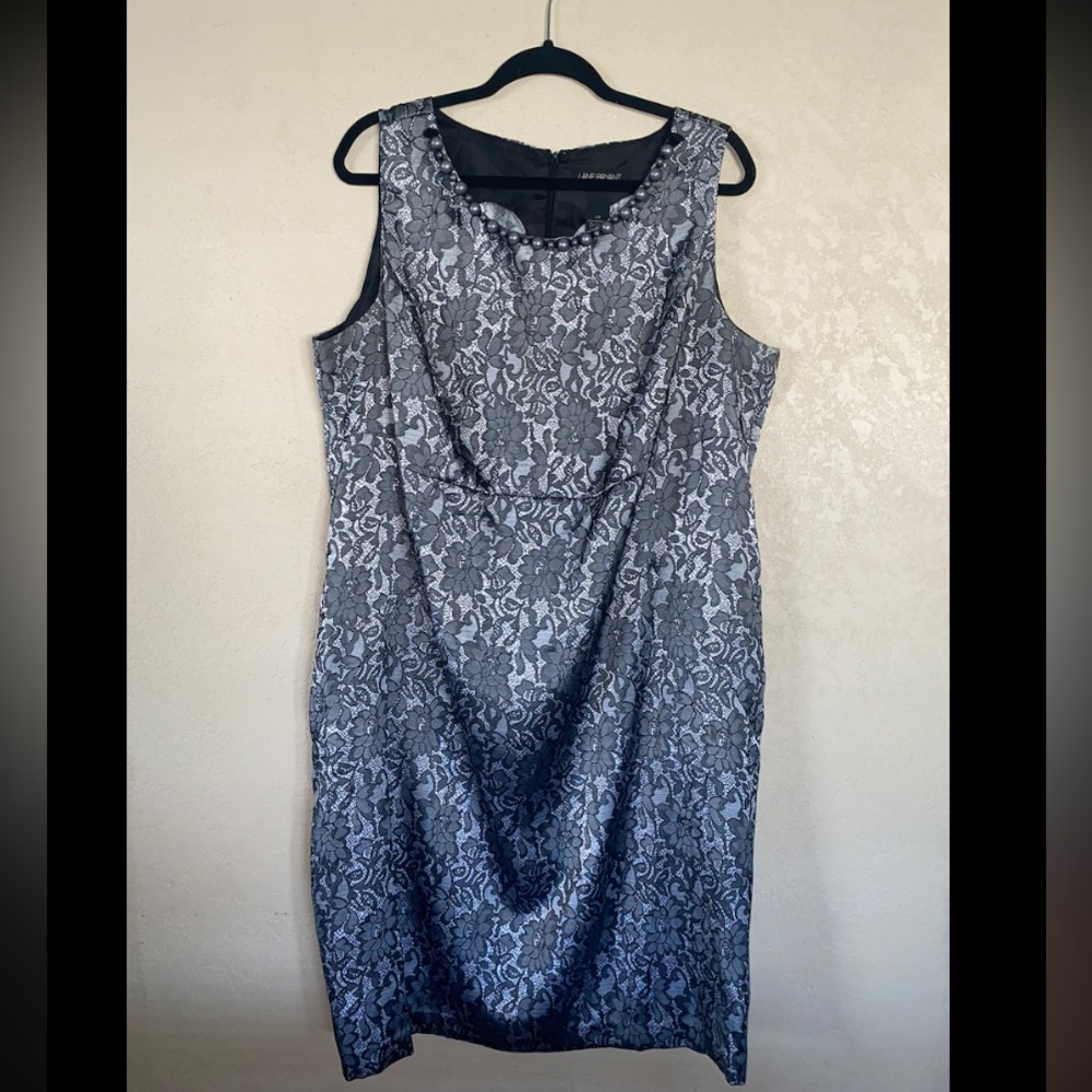 Lane Bryant Silver and Black Lace-Overlay Midi Dress